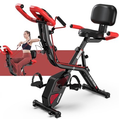 pooboo Folding Exercise Bike - 4-in-1 Magnetic X-Bike, Foldable Upright Indoo...
