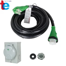 25 FT 50A RV Power Extension Cord W/LED & Twist Lock Plug Inlet 125/250V