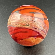 Contemporary Handmade Art Glass Marble 1.02" Red Orange Swirl MIB W/ Clear Core
