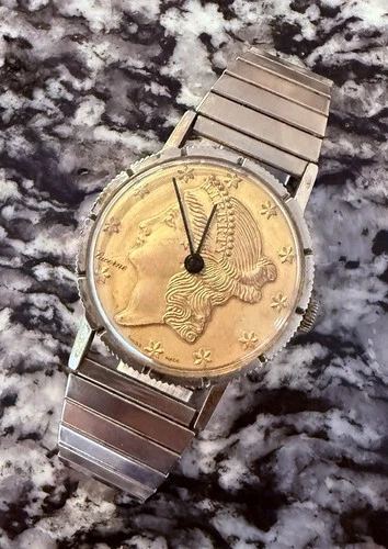 VINTAGE 1960s/70s Men’s Swiss LUCERNE Liberty Gold Coin, Hand Wind - RUNNING