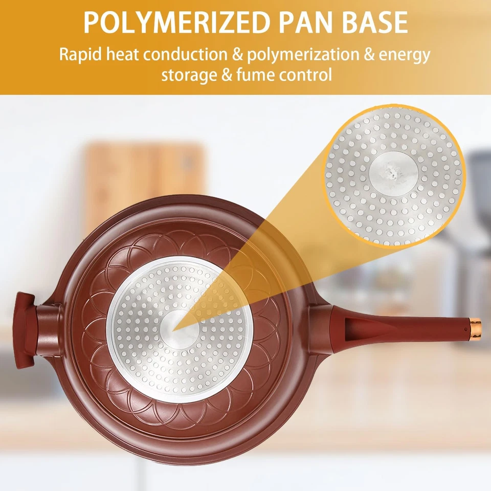 Antihaft-Pfanne aus Ton mit Dampfkorb Wok-Pfanne mit Silikonspatel und 2 Rein... - Bild 4 von 4