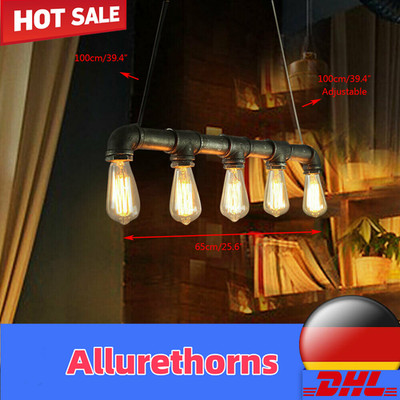 Retro Industrial Water Pipe Style Ceiling Hanging 5 Head Light Metall Wasserrohr