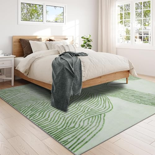 Green Rug for Living Room, 5×7 Modern Abstract Area Rug, Geometric - Bild 6 von 6