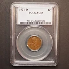 1931 *D* Lincoln Wheat Cent - PCGS AU55 - FREE SHIPPING! G1641