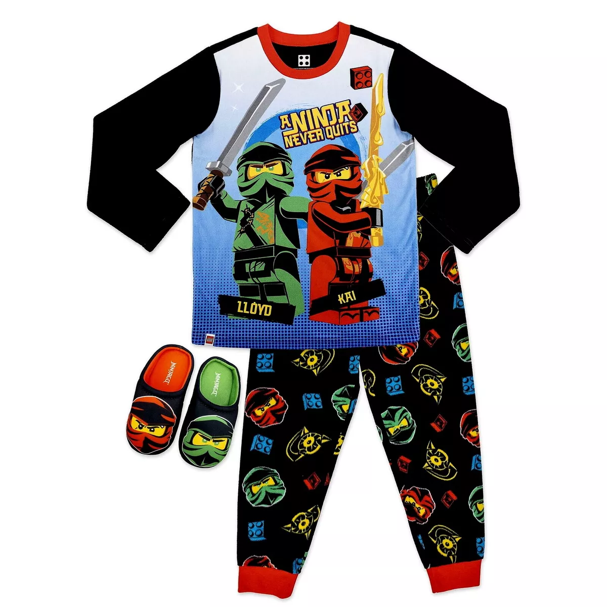 LEGO Ninjago Pajamas Slippers Shoes Shirt Pants Set Ninja Boys 7 8