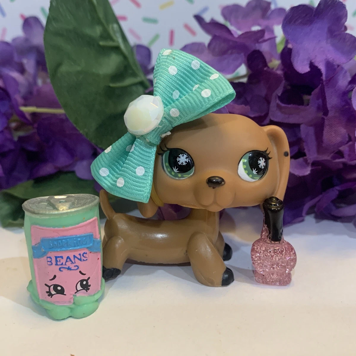 Authentic Littlest Pet Shop Lps Monopoly No Dog Dachshund Green Flakes Eyes