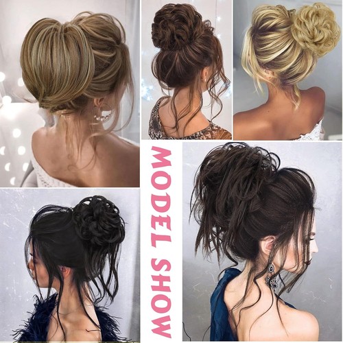 FORCUTEU 5 PIEZAS Moño Desordenado Cabello Marrón Castaño Rojizo Desplegado Updo Extensión Rizada Cola de Caballo - Imagen 5 de 19