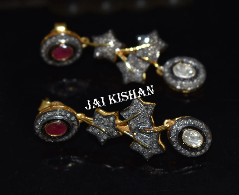 Rubino Naturale Gemma Polki Pavè Diamante 925 Argento Sterling Pendente Regalo - Immagine 2 di 4