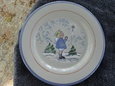 Louisville Stoneware Angel Green Trees Blue Trim Gray Luncheon / Salad Plate