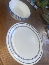 Corelle Classic Blue Triple Lines  Dinner Plates 10 1/4" set of 2 Plate & 4bowls