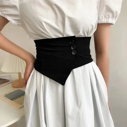 Women Suit Wide Waist Belt Corset Cinch Buckle Stretch Asymmetrical Waistband - Picture 1 of 11