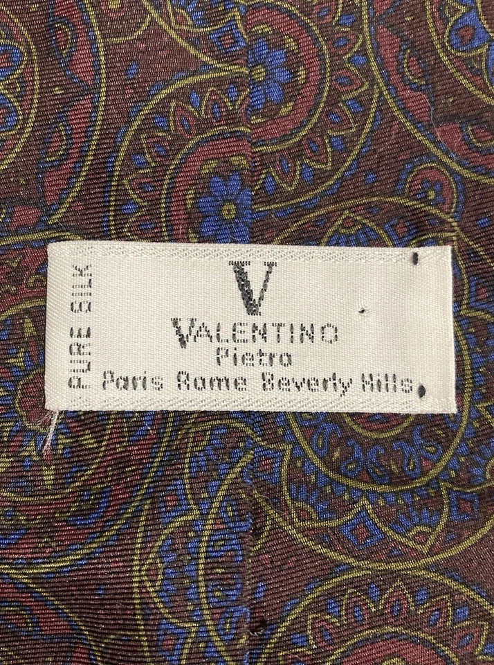 Corbata de diseñador vintage de seda floral Valentino de los años 70 y 80 - Corbata de dinero antigua Foto 2 de 3