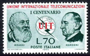 Italy 909, MNH. ITU, cent. Antonio Meucci, Guglielmo Marconi, 1965 ...