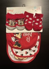 Disney Baby 2 Pack Sock 3 Pack Bibs Set Minnie  s 1st Christmas Gift Sets 0-12 Mo