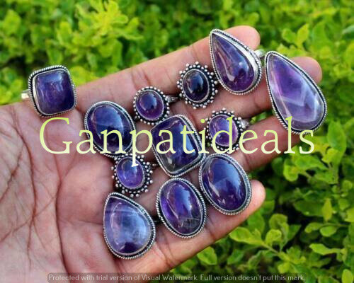 Amethyst Gemstone 10pcs Wholesale Lot 925 Sterling Silver Plated Rings - Picture 4 of 4