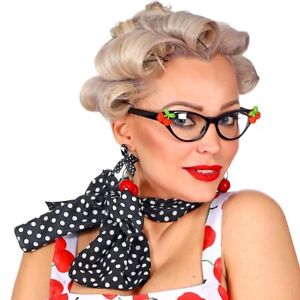 50er Fifties 3-tlg Rockabilly Damen Kostüm Accessoires Brille Halstuch Ohrringe