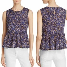 Current Elliotte Top Women Size Small Floral Peplum Tank Round Neck Pleated Boho
