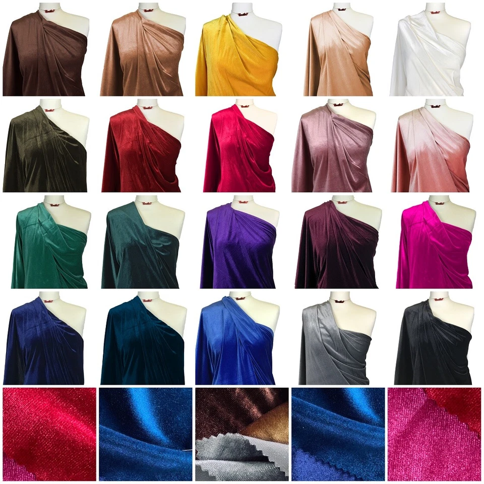 Velvet Velour Fabric Plain 4 Way Stretch Polyester Elastane Dressmaking Material - Image 2 of 4