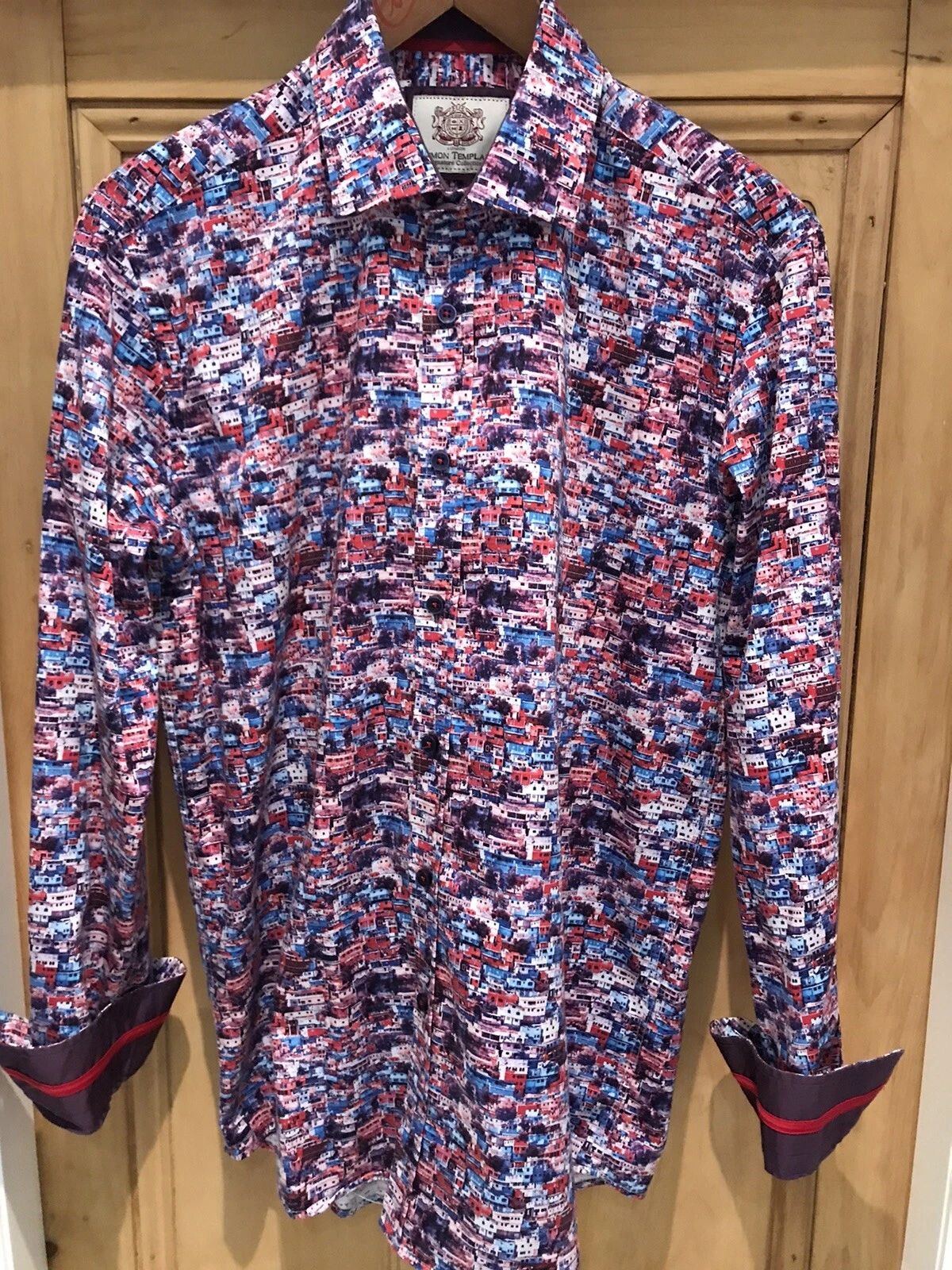 Simon Templar Shirt Mens Large L 42" chest Pink Purple Long Sleeve Designer VGC