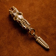 Copper Antique Snake Skull Rattlesnake Tail Keychain Retro Pendant-