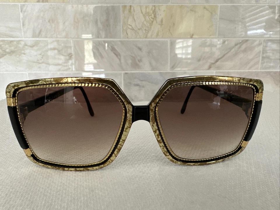 Gafas de sol Ted Lapidus Paris años 80 modelo 1508 dorado jaspeado negro de gran tamaño Foto 2 de 4