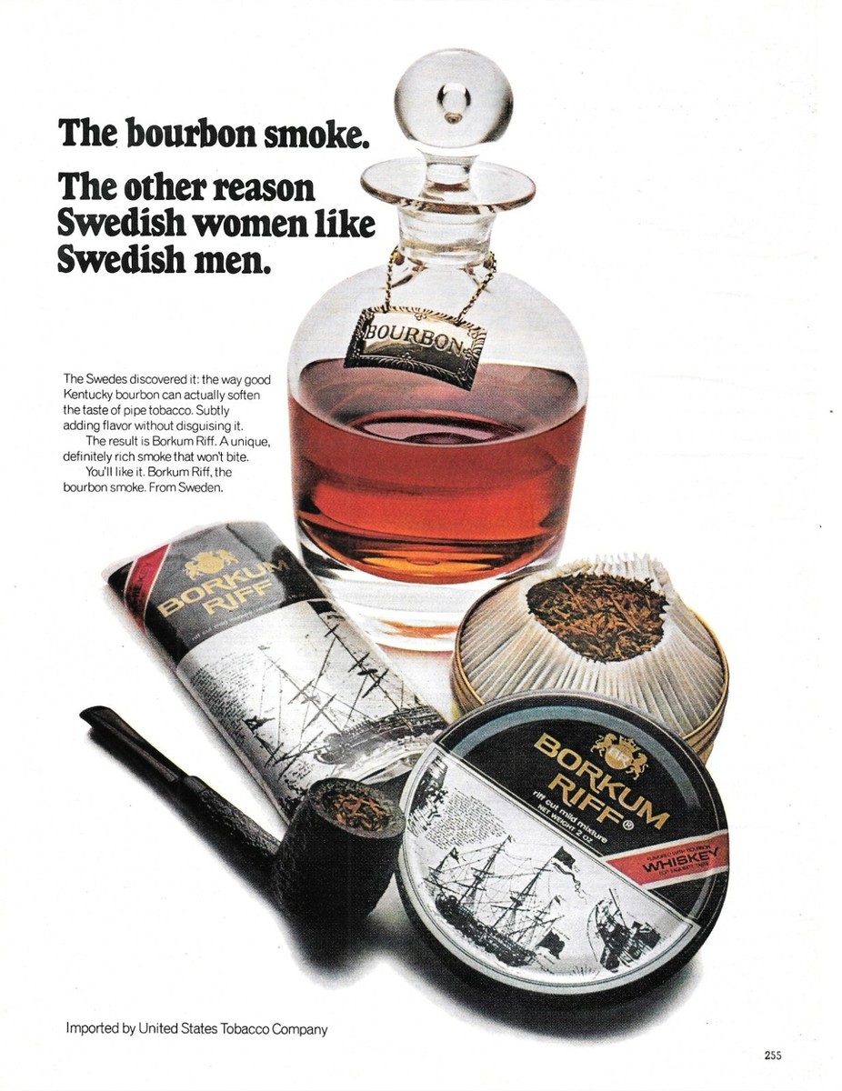 borkum riff pipe tobacco bourbon whiskey 1971 Borkum Riff Pipe Tobacco Print Advertisement: 