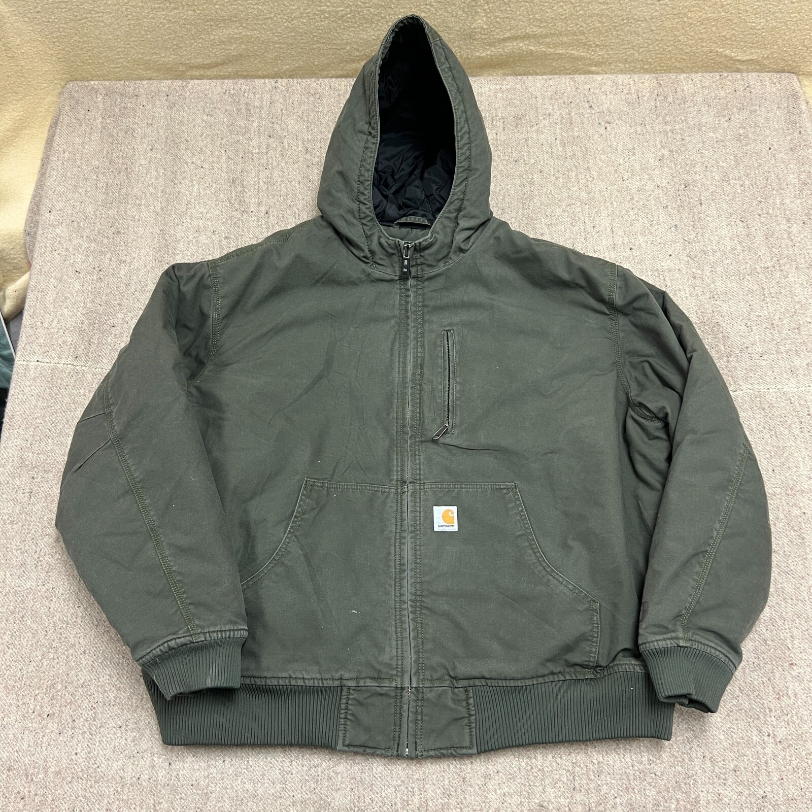 Carhartt Mens 2XL Green Bomber Jacket 2000s Vintage Workwear Full Zip-image