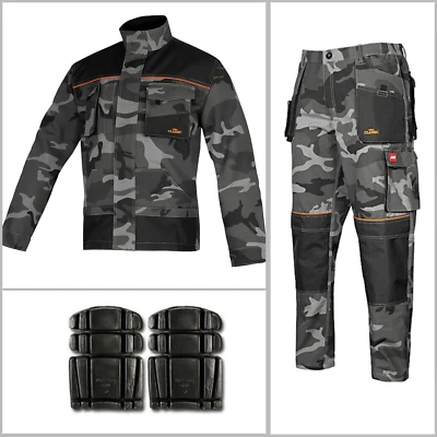 ARTMAS Grey Combat Work Trousers & Jacket Cargo Pockets Heavy Duty Pants Knee Pad Camo