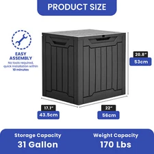 22" Resin Outdoor Storage Deck Box Waterproof Lockable Patio Stool Table Ottoman