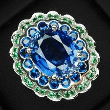 925 Sterling Silver White Gold Rings Astonishing Vivid Blue Sapphire Oval 5Ct