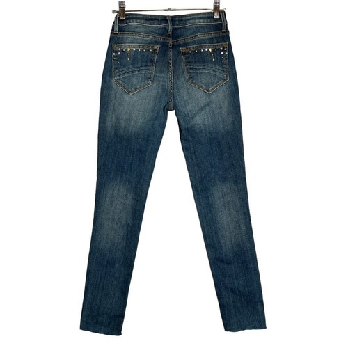 Jeans Driftwood Jackie borchie vita media TAGLIA 24x28 elasticizzato sbiadito orlo grezzo denim - Foto 2 di 11