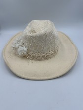 Vintage Ivory Lace Felt Dress Hat Floral Pearl Church Wedding Tea Party