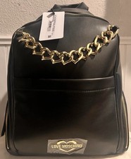 NUOVO Love Moschino Zaino Nero Oro Cuore Catena Borsa Pu Nero NUOVO CON ETICHETTE