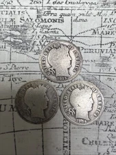 Lot of 3; 1913, 1906, 1904 Barber Dimes Good and Better grade -BD02