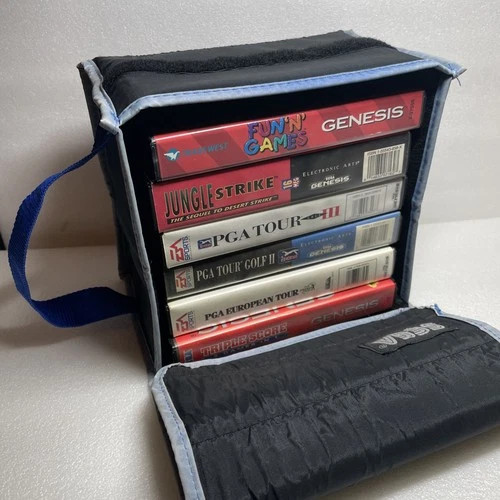 Sega Genesis Vintage Game Carrying Case Bag + 6 CIB games Lot OEM Authentic