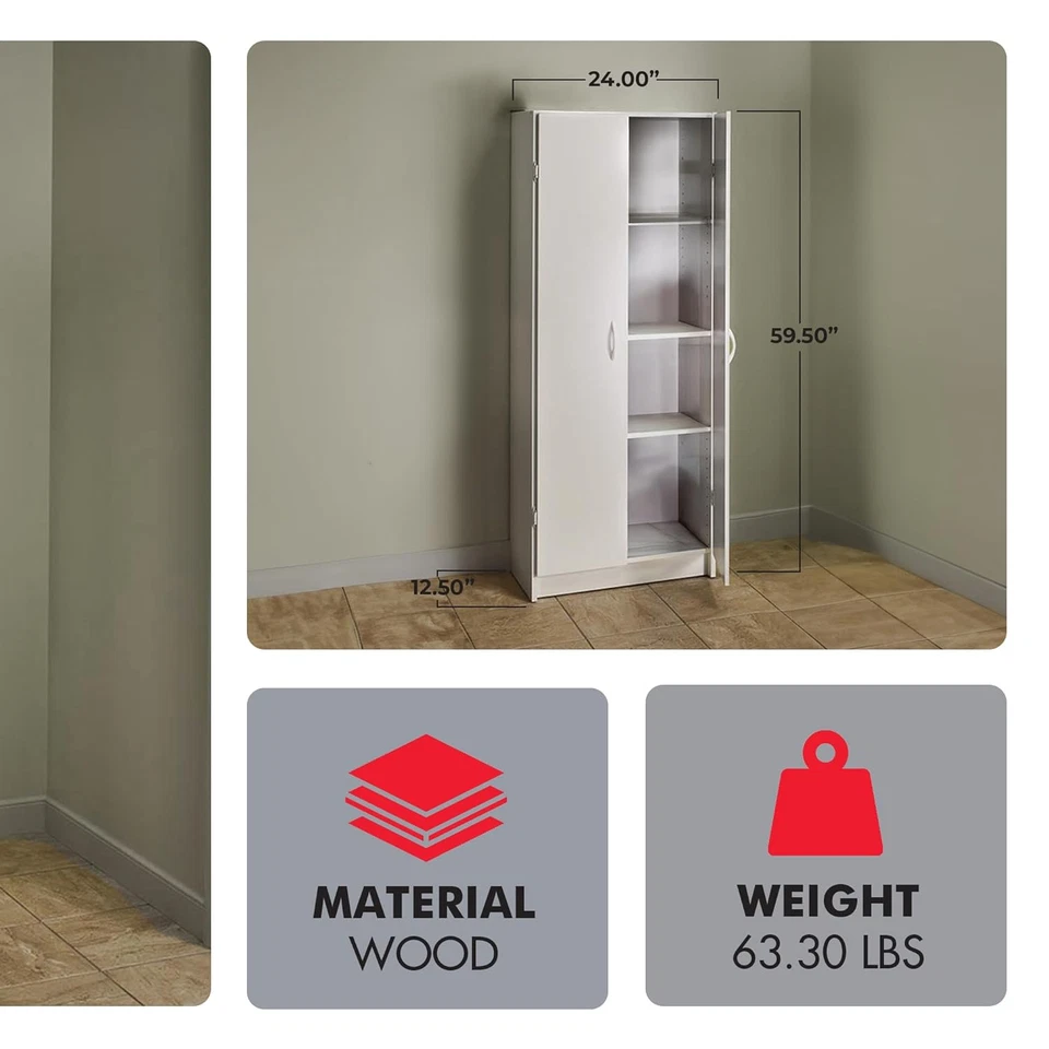 Armario Despensa ClosetMaid con 2 Puertas, Estantes Ajustables, Blanco, 24x12,5x59,5" Foto 3 de 4