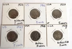 Buffalo Nickels Collection 1923, 1926, 1927, 1927-S, 1928, 1928-D Carded Coins
