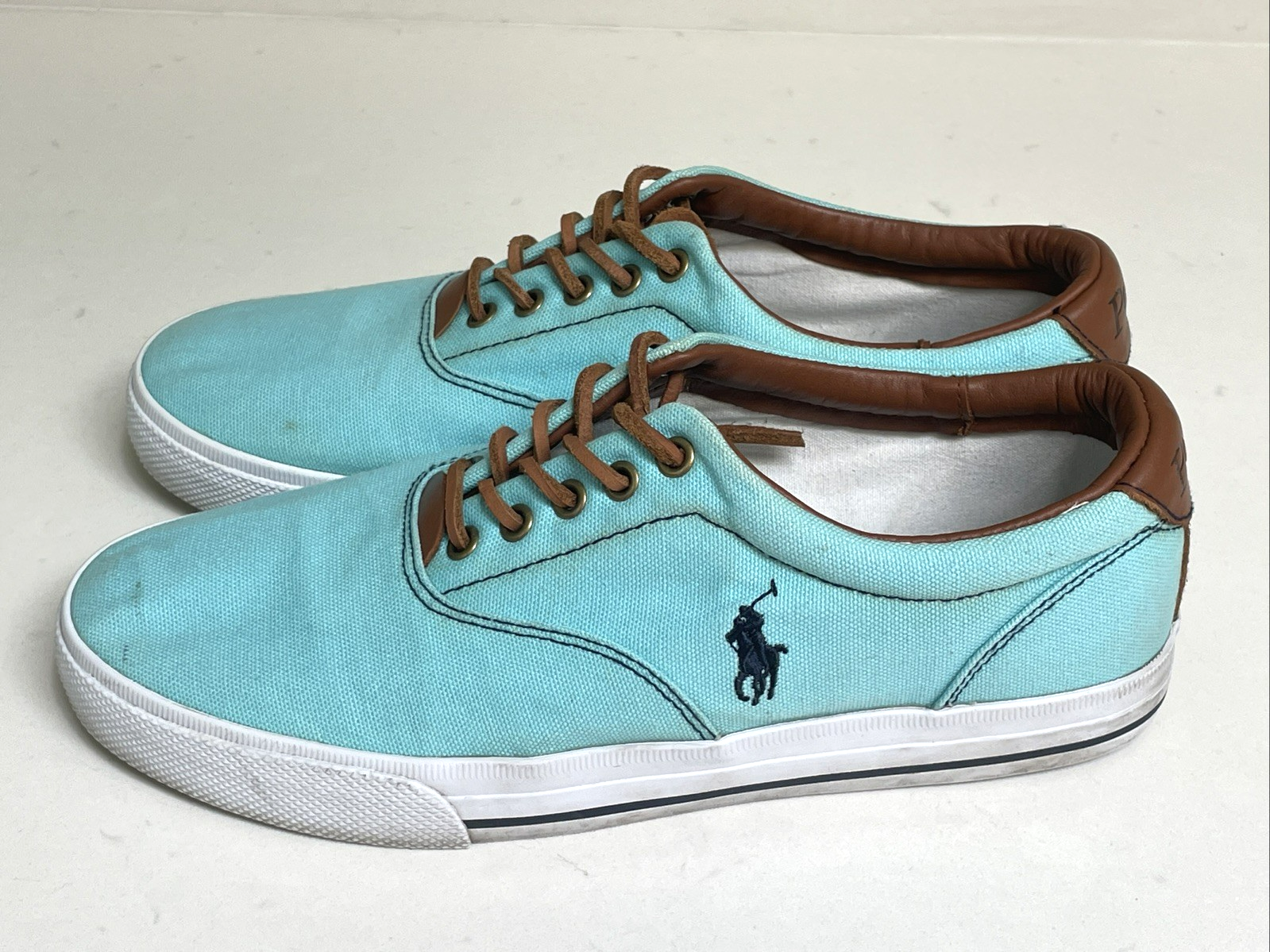 Polo Ralph Lauren Vaughn Uomo Taglia 9.5D Scarpe Pony Pelle Tela Turchese