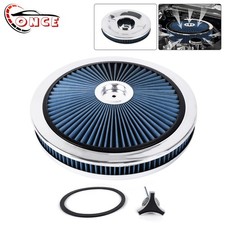 Blue 14 X 2 Air Cleaner Set Thru W Chrome Lid For Sbc Bbc High Flow Washable