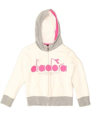 DIADORA Mädchen Grafik Reißverschluss Hoodie Pullover 5-6 Jahre Small cremeweiß Baumwolle AC11