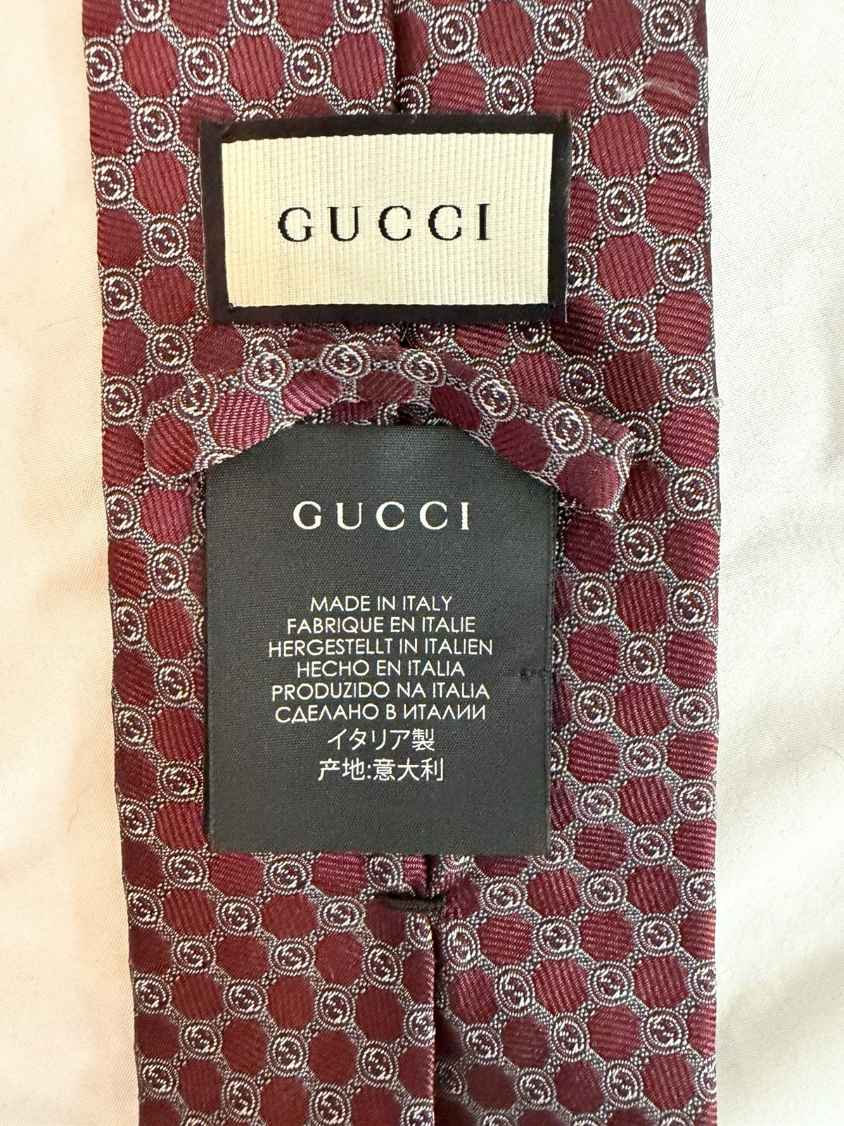 GUCCI interlocking pattern silk tie burgundy GG p… - image 8