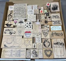 Lot of 56 Misc. Wood Mounted Rubber Stamps Misc. Images Items Symbols Foods