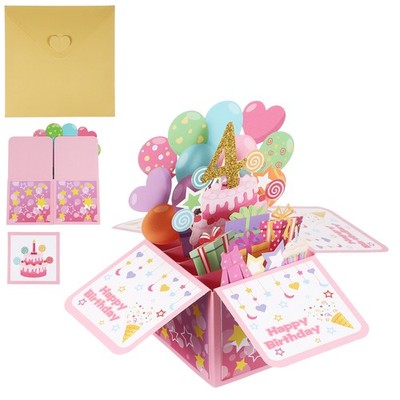 4th Birthday Card, für 4 Years Old, Style 1&Gold Pink