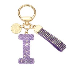 Initial Letter Keychain, Gift Bling Letter-I Key Chain for Women, Purple