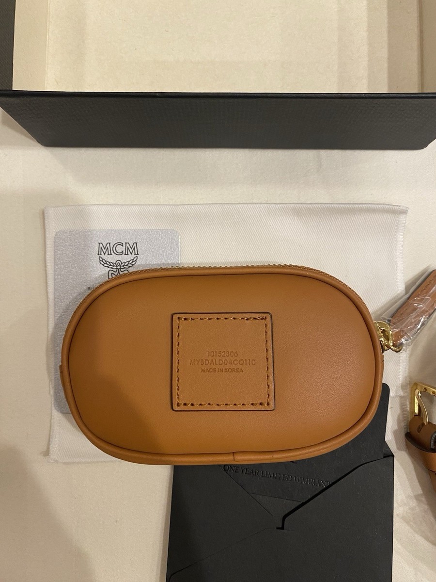 NEW MCM Cognac Brown Nappa Leather Mode Travia Logo Pouch Bag and Belt NIB NEW $530 MCM Cognac Brown Nappa Leather Mode Travia LOGO  main image 4