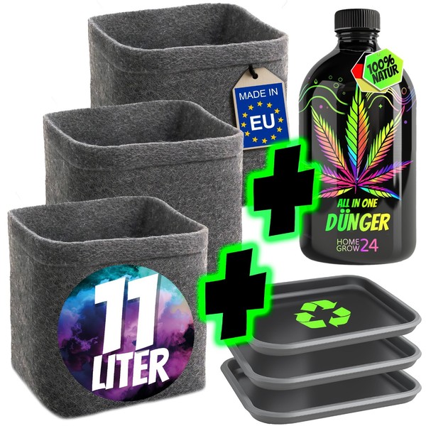HOMEGROW24 Allinone DüNger 500Ml + 3 StofftöPfe + 3 Untersetzer - Homegrow Set-image