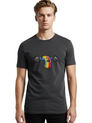 Rainbow-Lifting-1 Mens Graphic Tee,100% Cotton,Casual Summer Wear