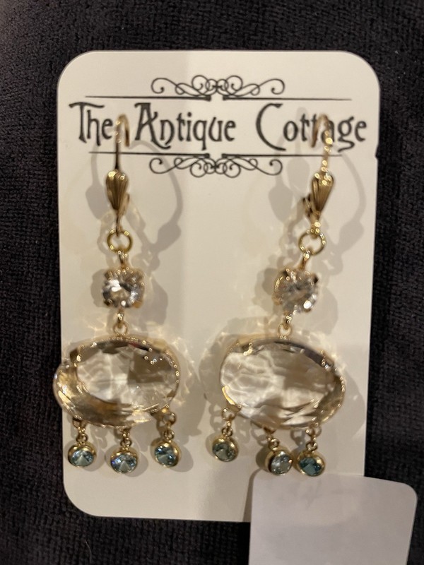 Rejoice Designs 14K Gold F.  Earrings With Gold  Crystals And Blue Drop Crystals