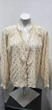 Dolan Left Coast Peasant Blouse Balloon Sleeve Button Up Sz L Cream/Gold