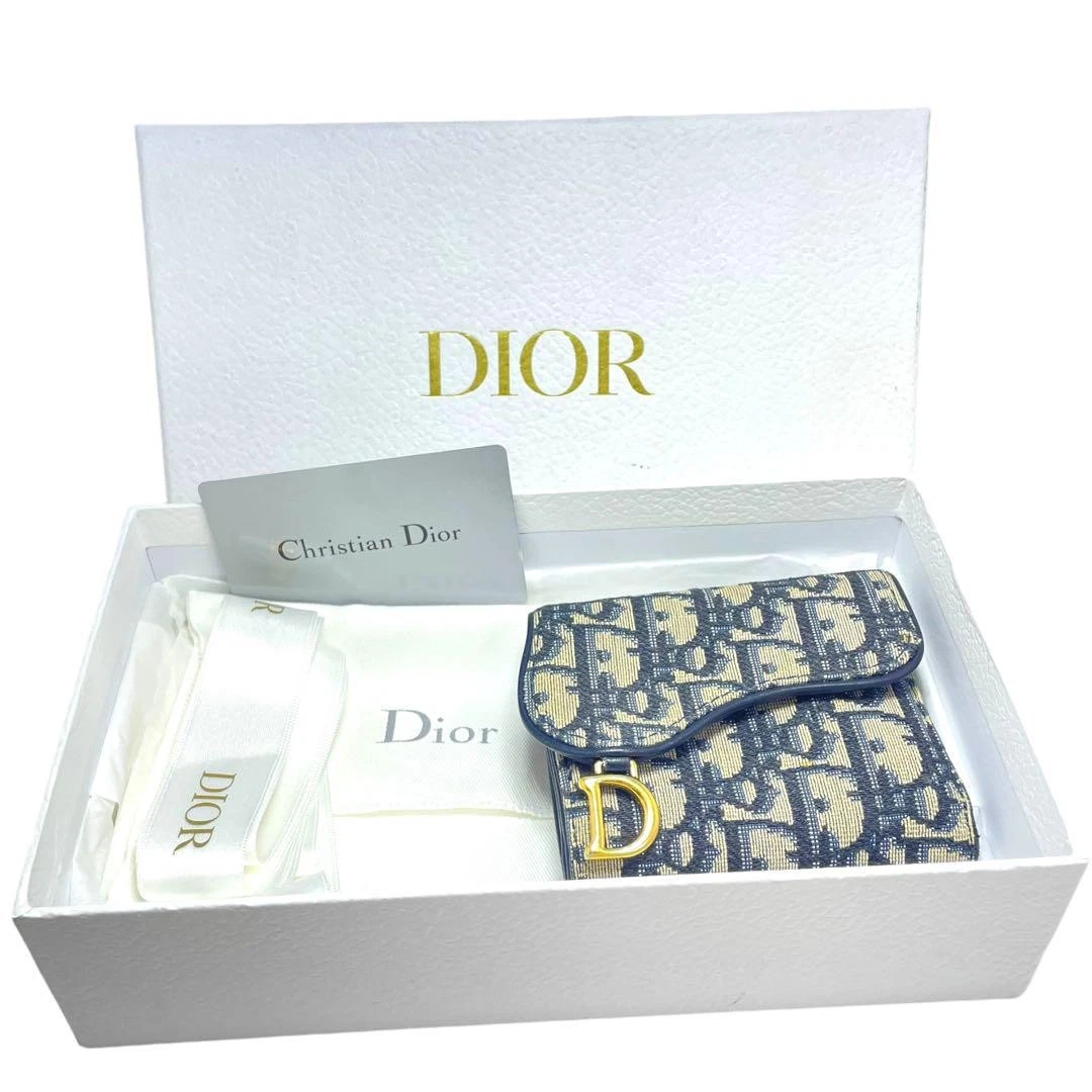 Portefeuille selle oblique Christian Dior triple logo jacquard